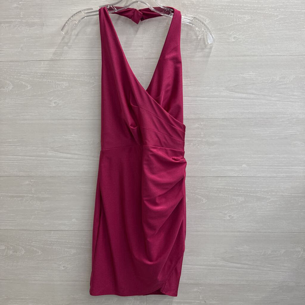 City Studio Pink Lace Up Back Halter Neck Short Formal Dress Small