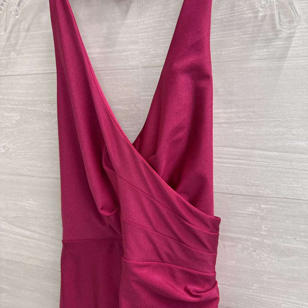 City Studio Pink Lace Up Back Halter Neck Short Formal Dress Small