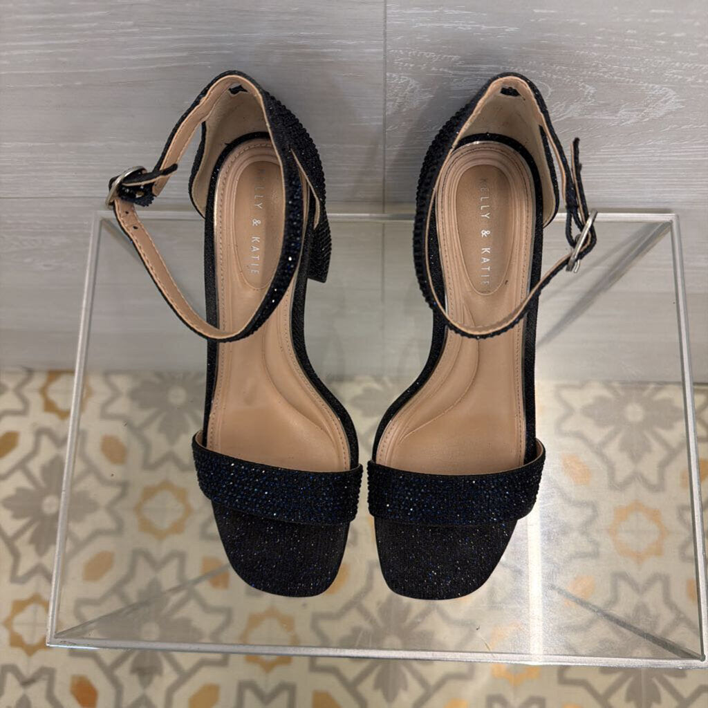 Kelly and Katie Navy Sparkle Ankle Strap Heels 7