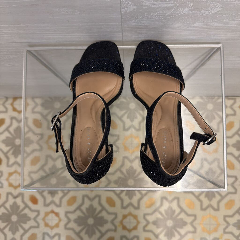 Kelly and Katie Navy Sparkle Ankle Strap Heels 7