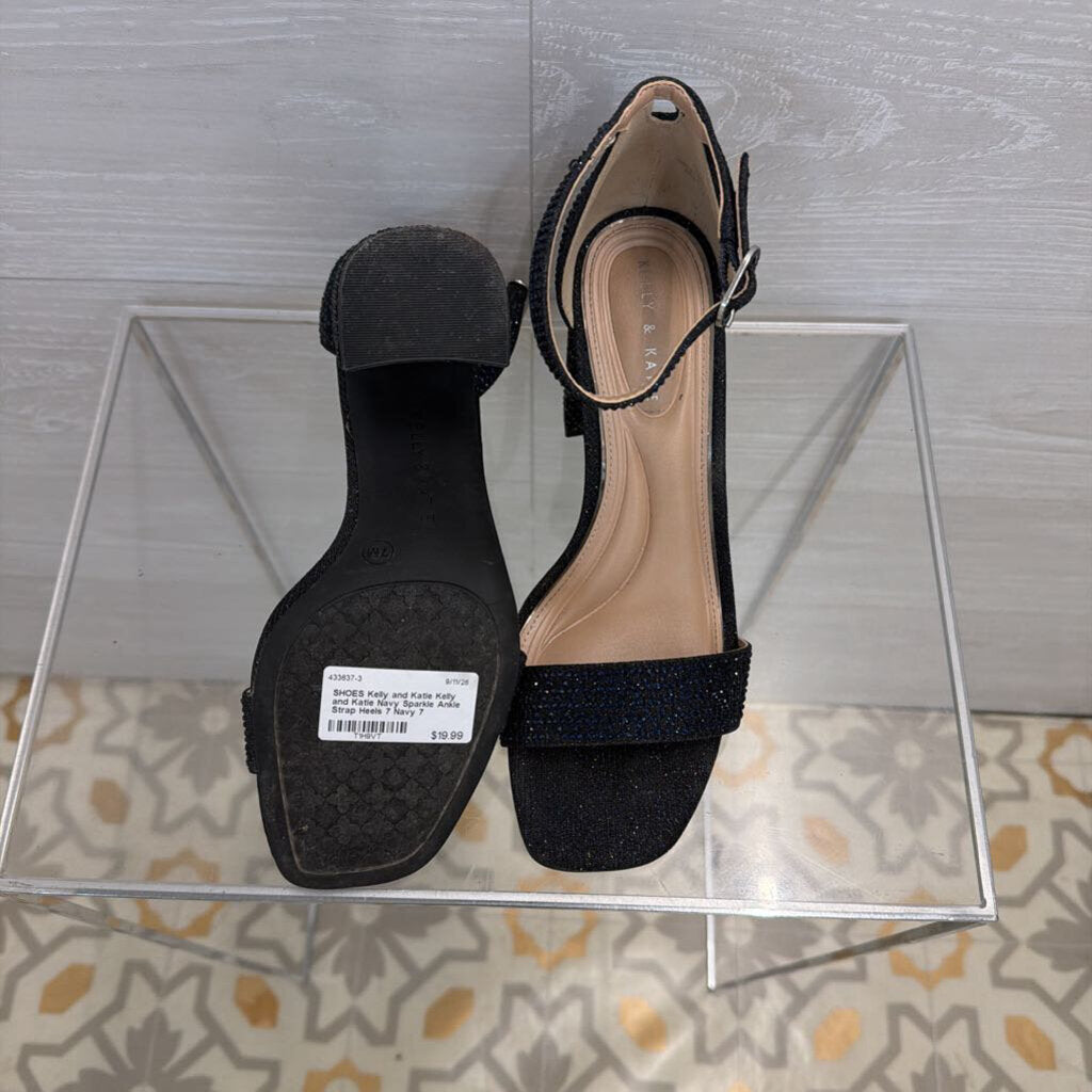 Kelly and Katie Navy Sparkle Ankle Strap Heels 7