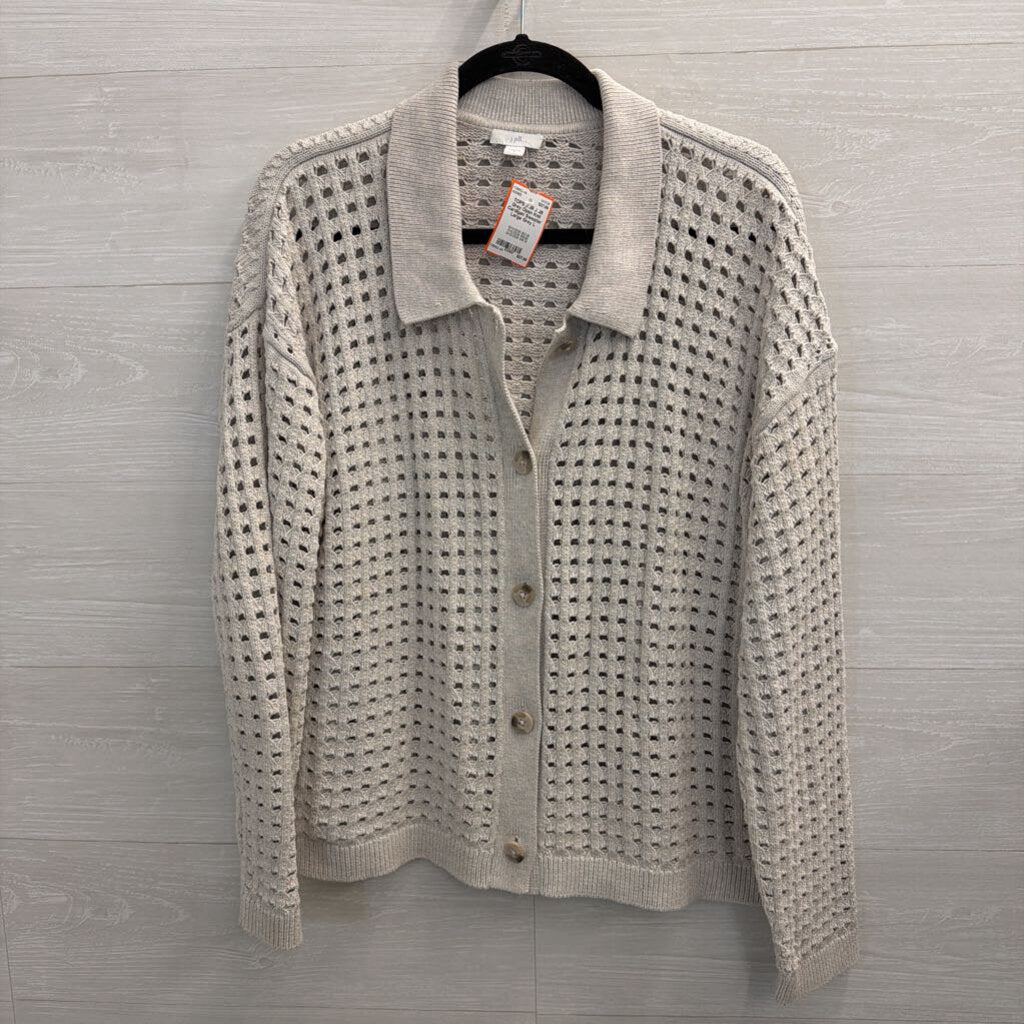 J Jill Grey Open Knit Cardigan Sweater Large