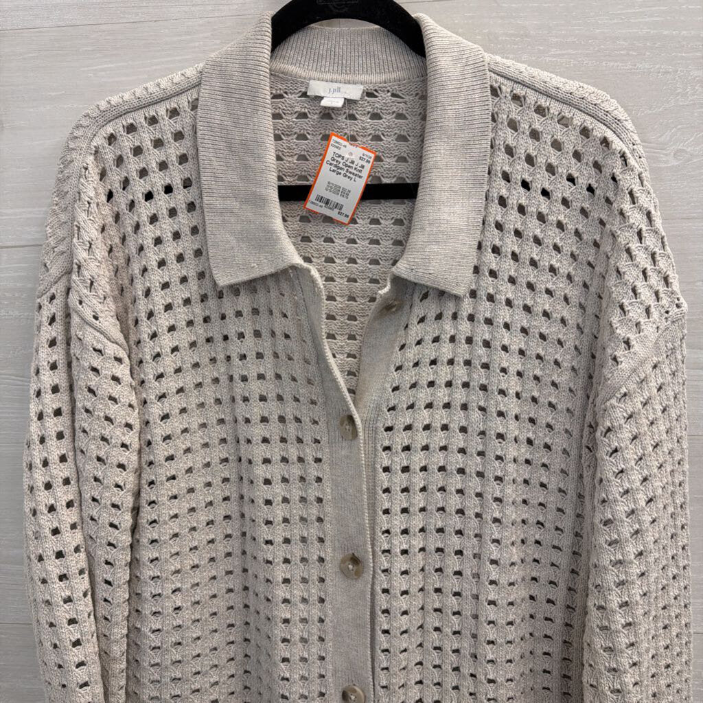 J Jill Grey Open Knit Cardigan Sweater Large