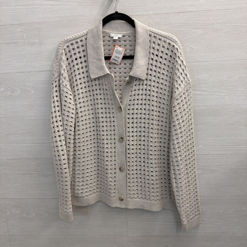 J Jill Grey Open Knit Cardigan Sweater Large