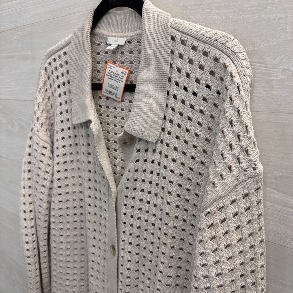 J Jill Grey Open Knit Cardigan Sweater Large