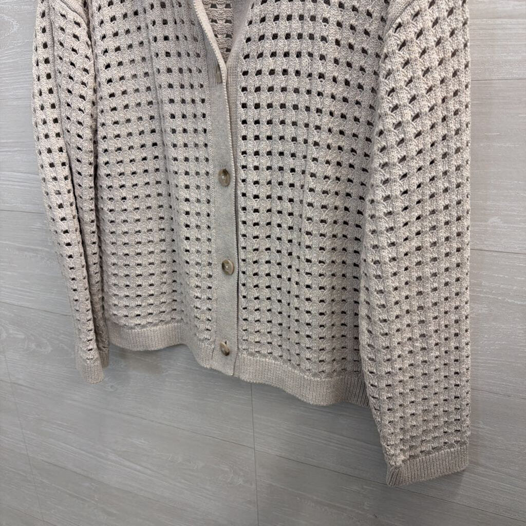 J Jill Grey Open Knit Cardigan Sweater Large