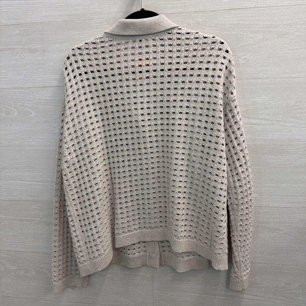 J Jill Grey Open Knit Cardigan Sweater Large