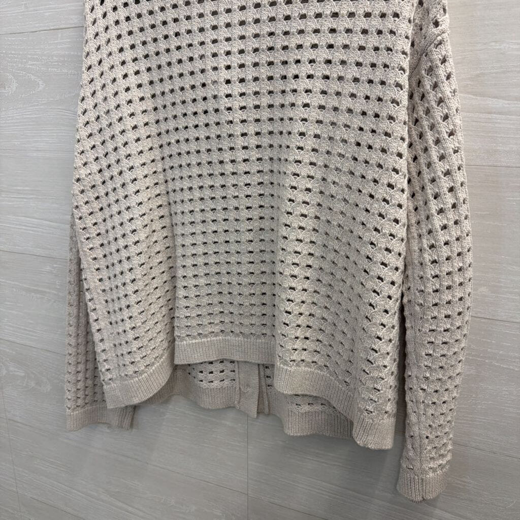 J Jill Grey Open Knit Cardigan Sweater Large