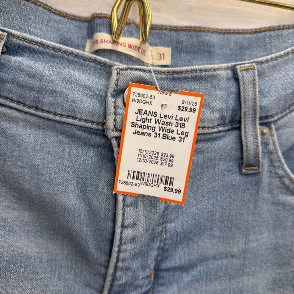 Levi Light Wash 318 Shaping Wide Leg Jeans 31