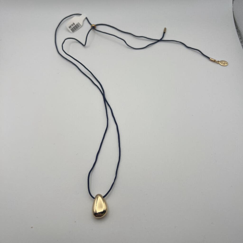 Navy String/ Gold Pendant Adjustable Necklace