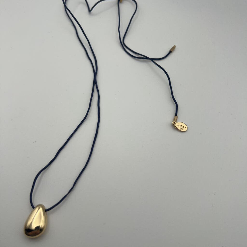 Navy String/ Gold Pendant Adjustable Necklace