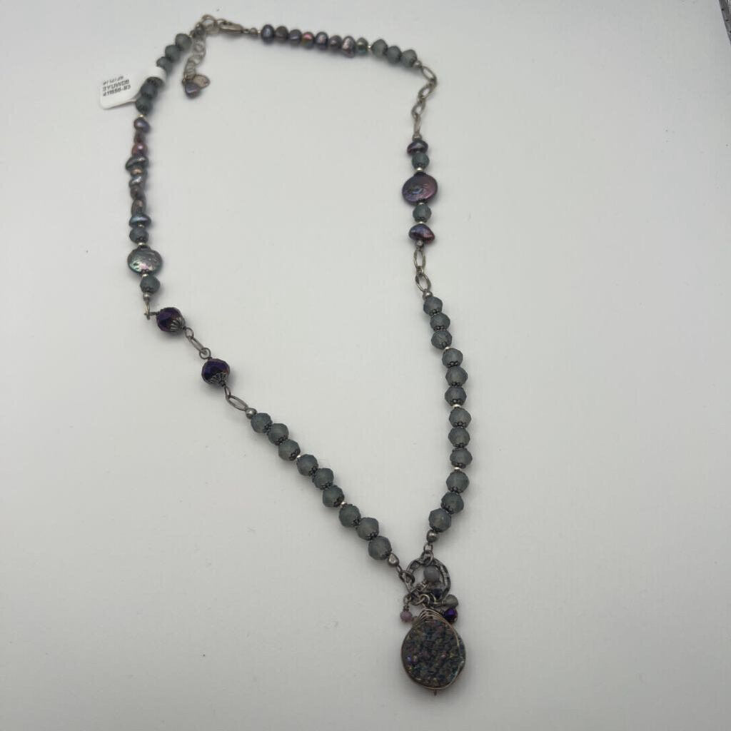 Anne Vaughan Silver/ Grey Beaded Necklace
