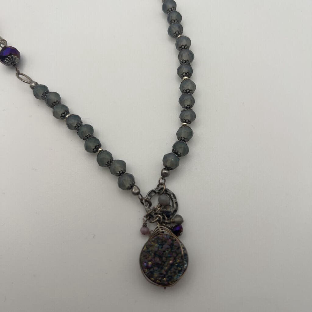 Anne Vaughan Silver/ Grey Beaded Necklace