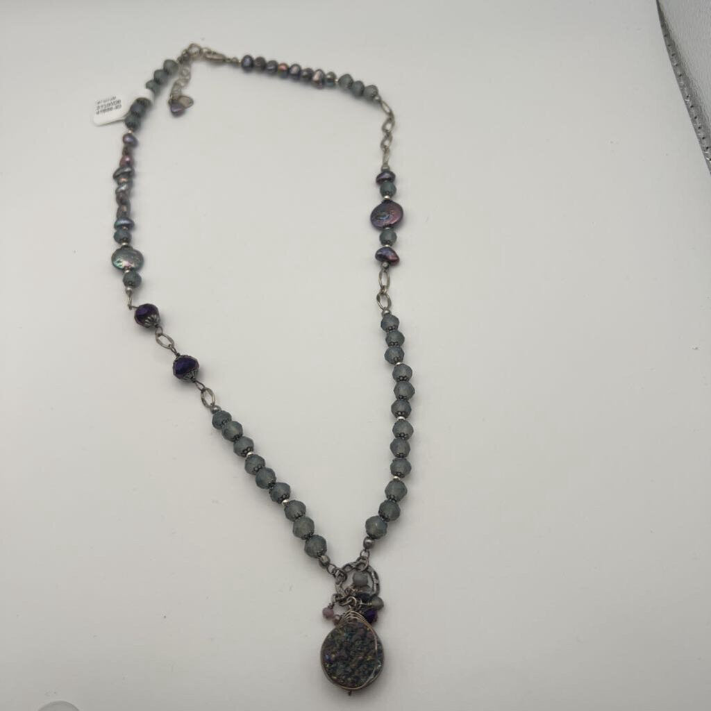 Anne Vaughan Silver/ Grey Beaded Necklace