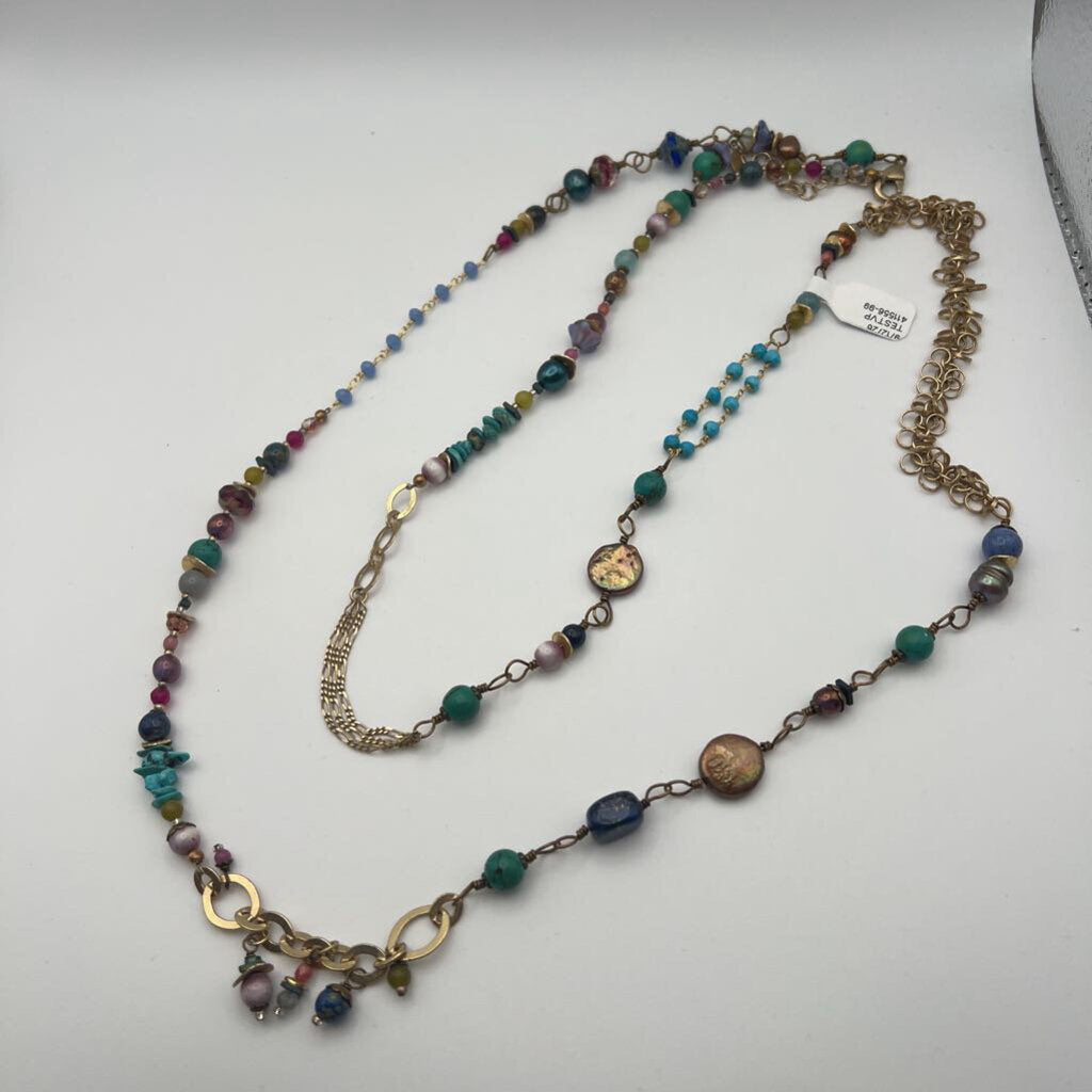 Anne Vaughan Gold/ Multi Beaded Long Necklace