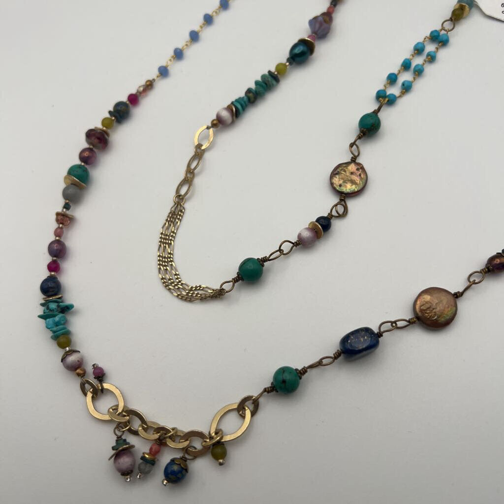 Anne Vaughan Gold/ Multi Beaded Long Necklace