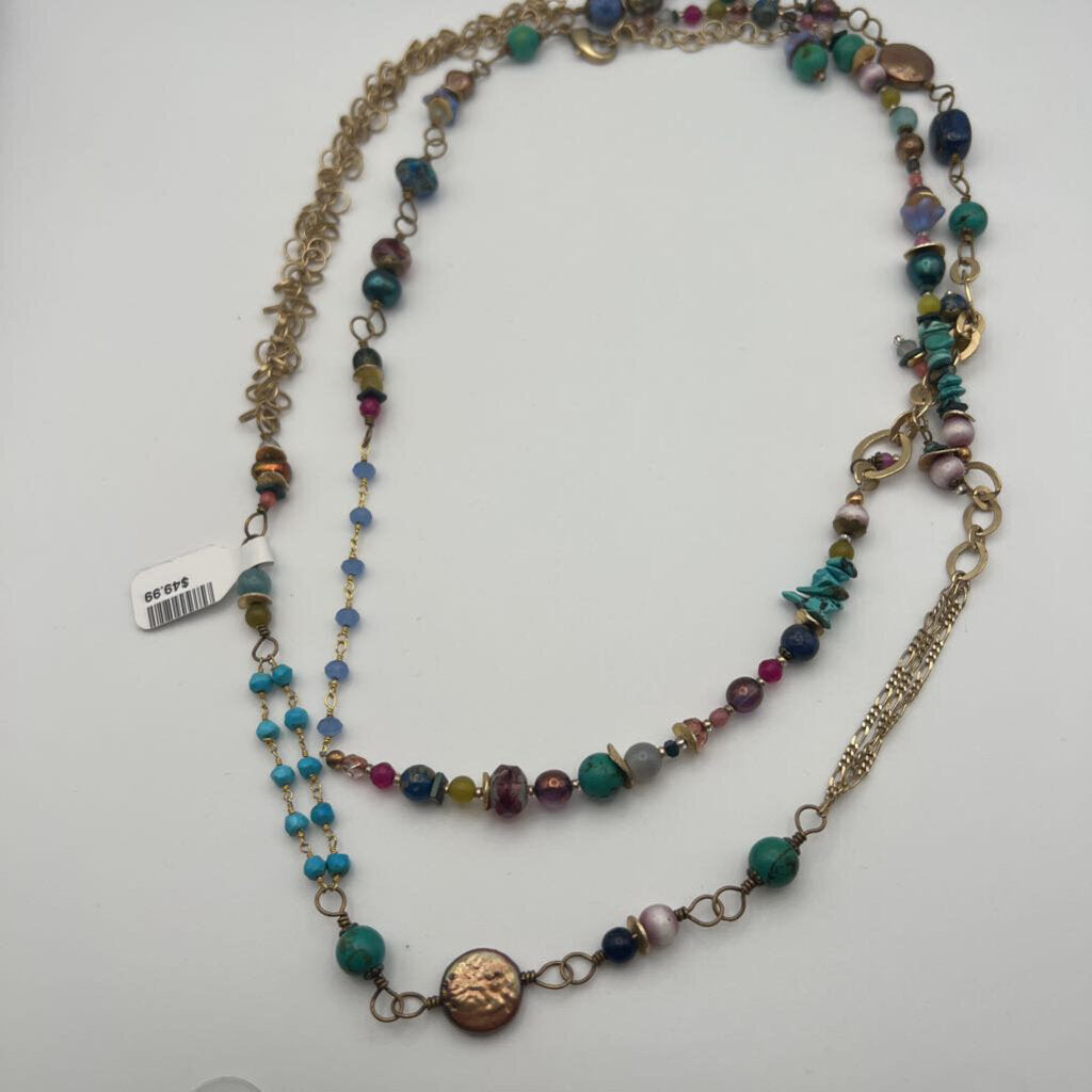 Anne Vaughan Gold/ Multi Beaded Long Necklace