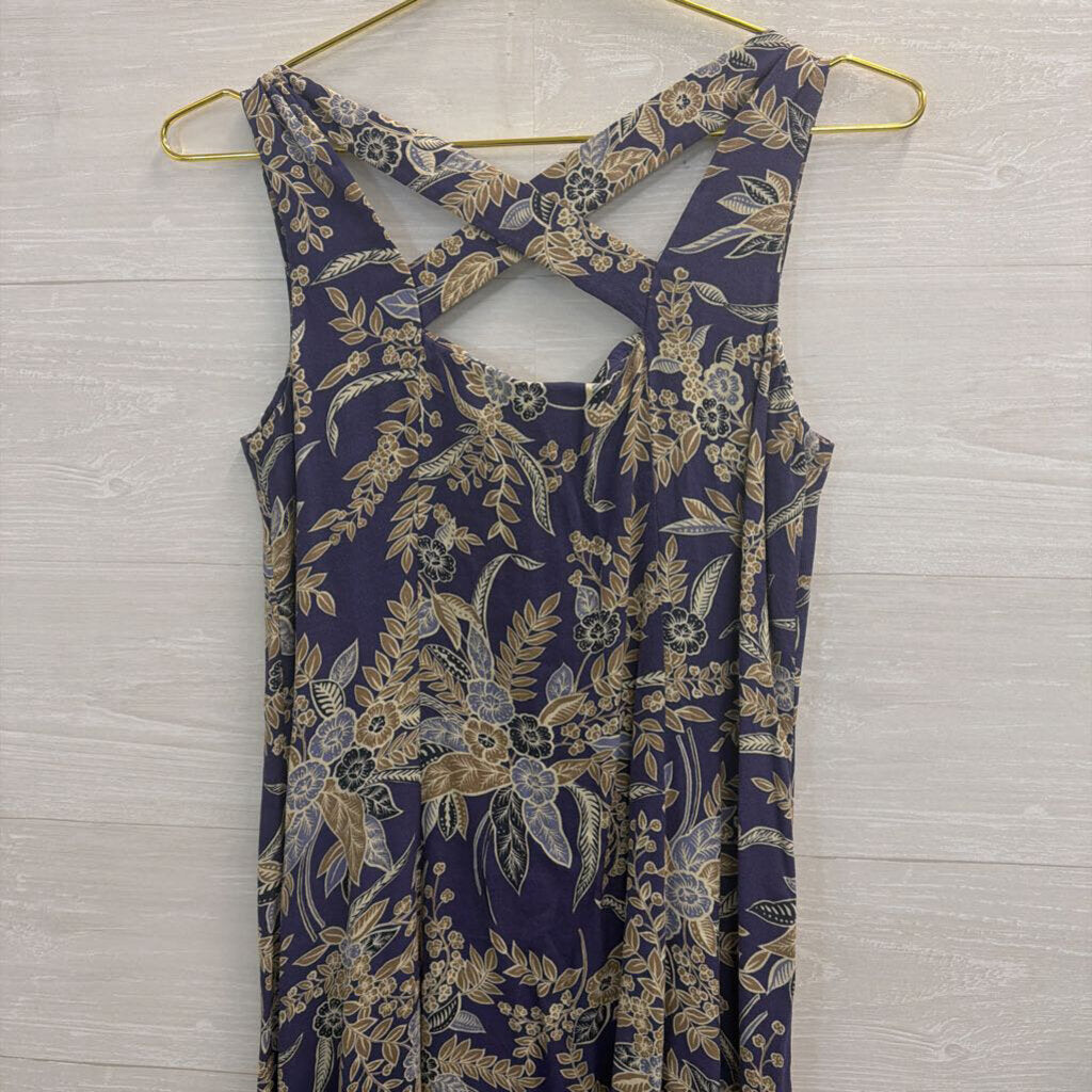 Vintage Coldwater Creek Blue/ Beige Print Button Front Midi Dress 10 Petite