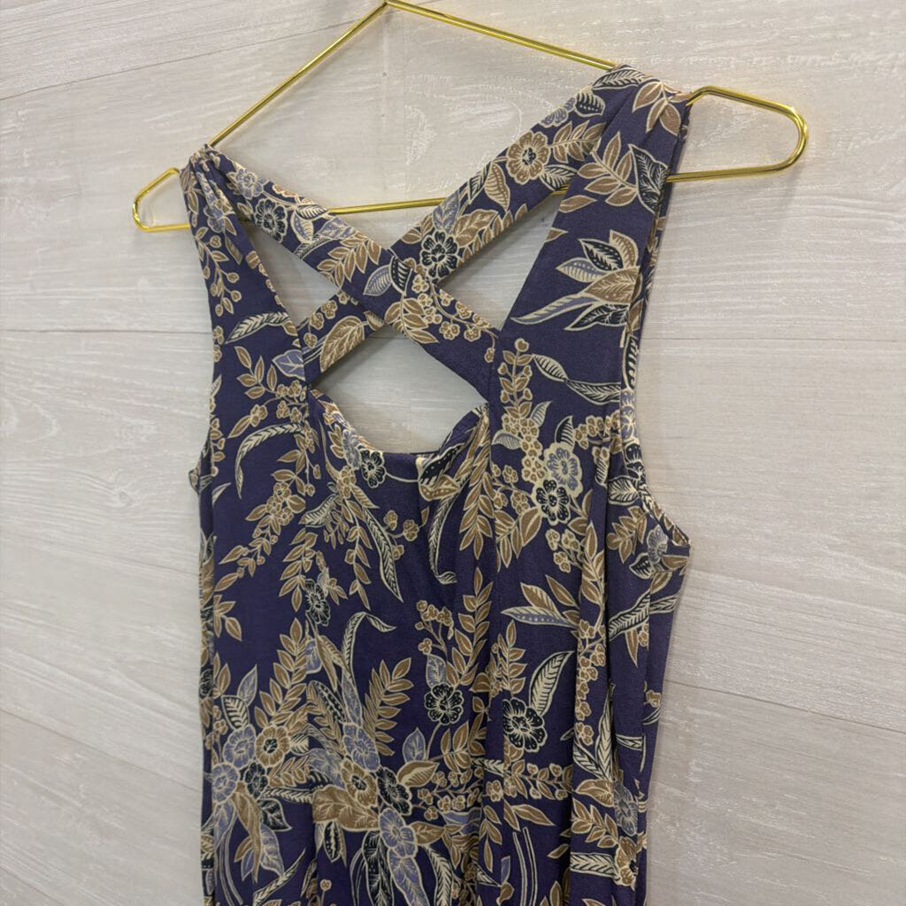 Vintage Coldwater Creek Blue/ Beige Print Button Front Midi Dress 10 Petite