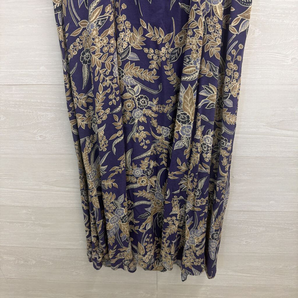 Vintage Coldwater Creek Blue/ Beige Print Button Front Midi Dress 10 Petite
