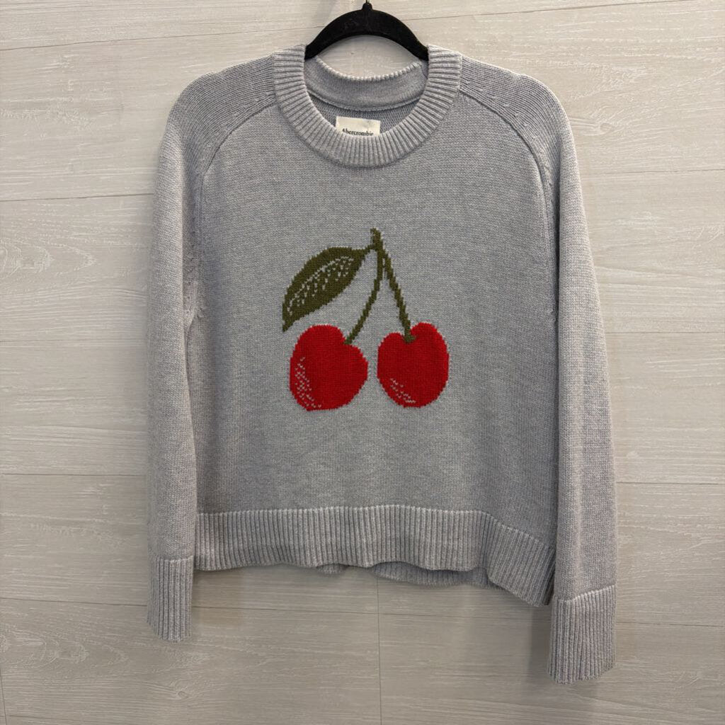 Abercrombie and Fitch Grey/ Red Knit Cherry Sweater Top Small