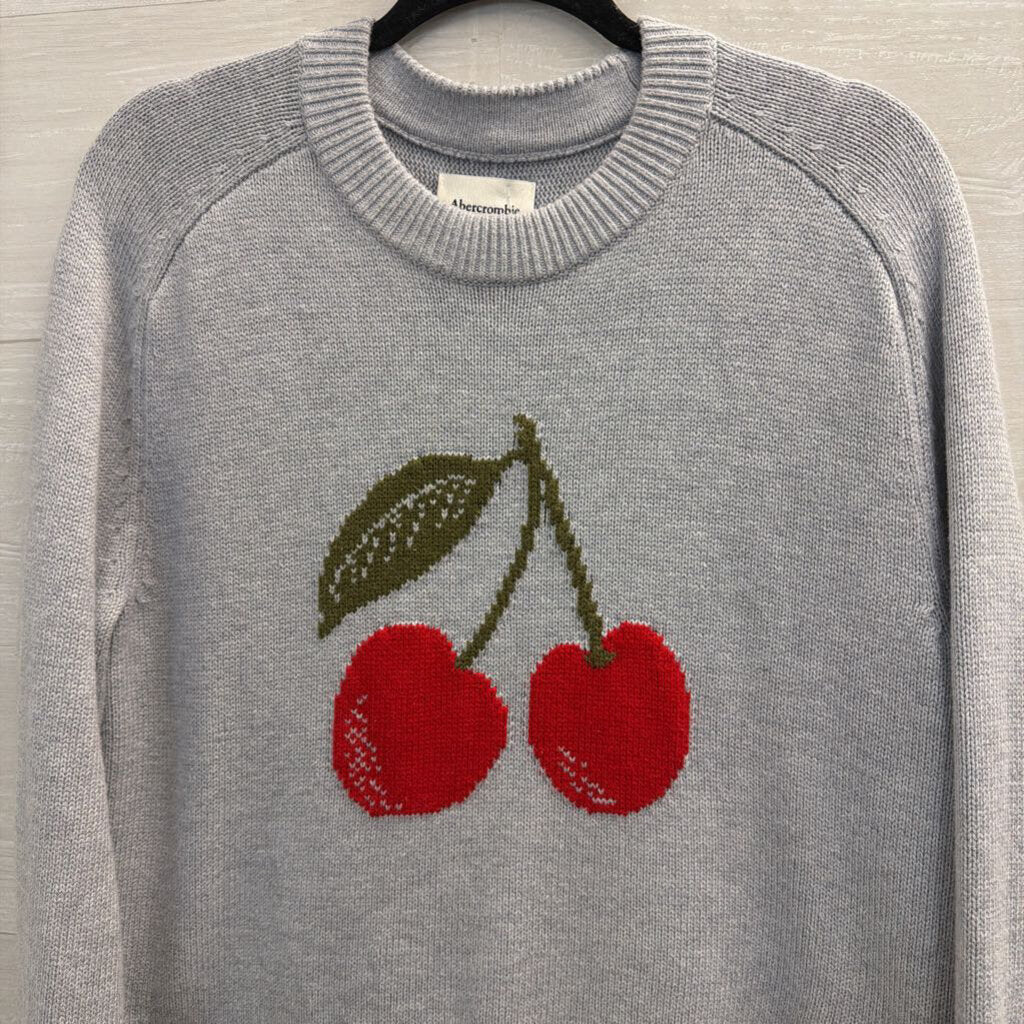 Abercrombie and Fitch Grey/ Red Knit Cherry Sweater Top Small