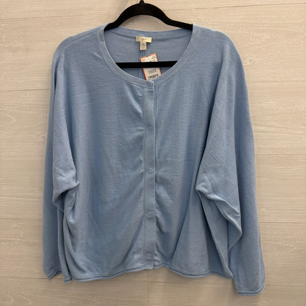 J Jill Blue Snap Front Long Sleeve Top 2X