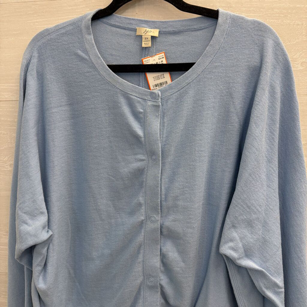 J Jill Blue Snap Front Long Sleeve Top 2X