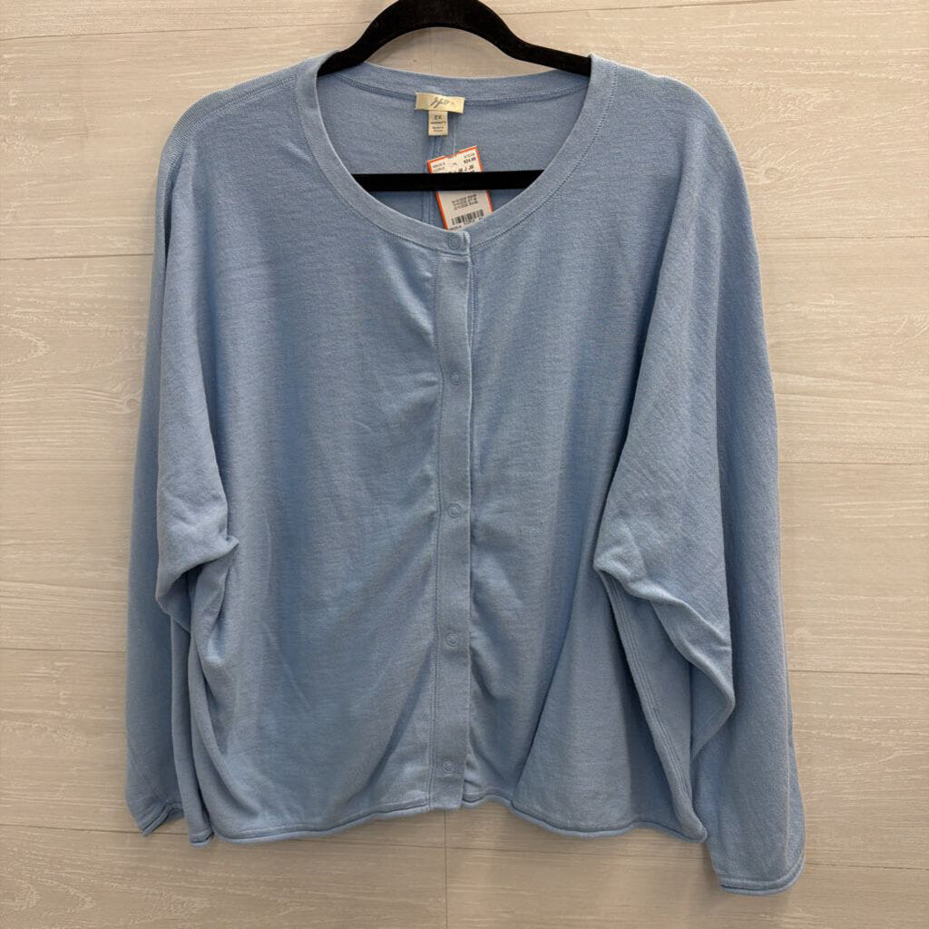 J Jill Blue Snap Front Long Sleeve Top 2X