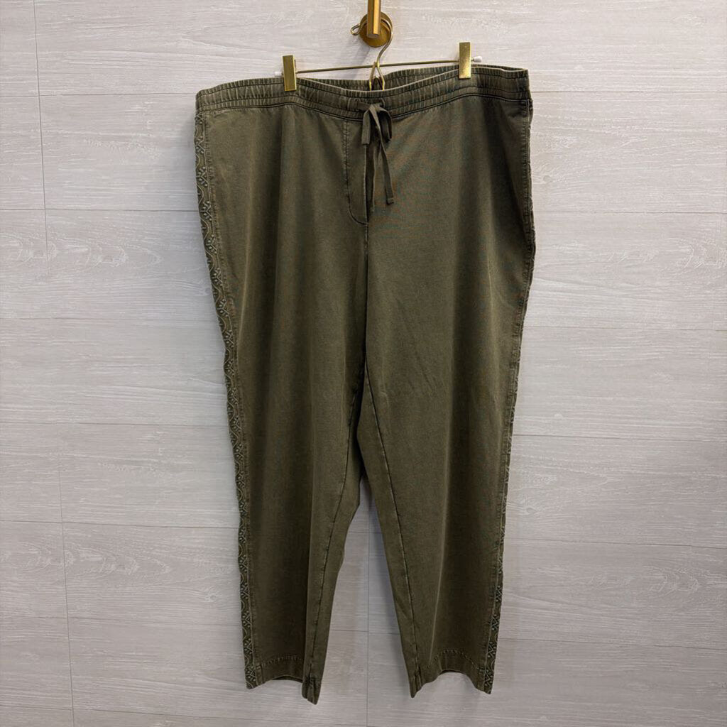 J Jill Green Embroidered Detail Pull On Pants 2X