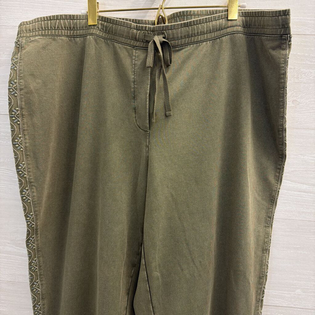 J Jill Green Embroidered Detail Pull On Pants 2X