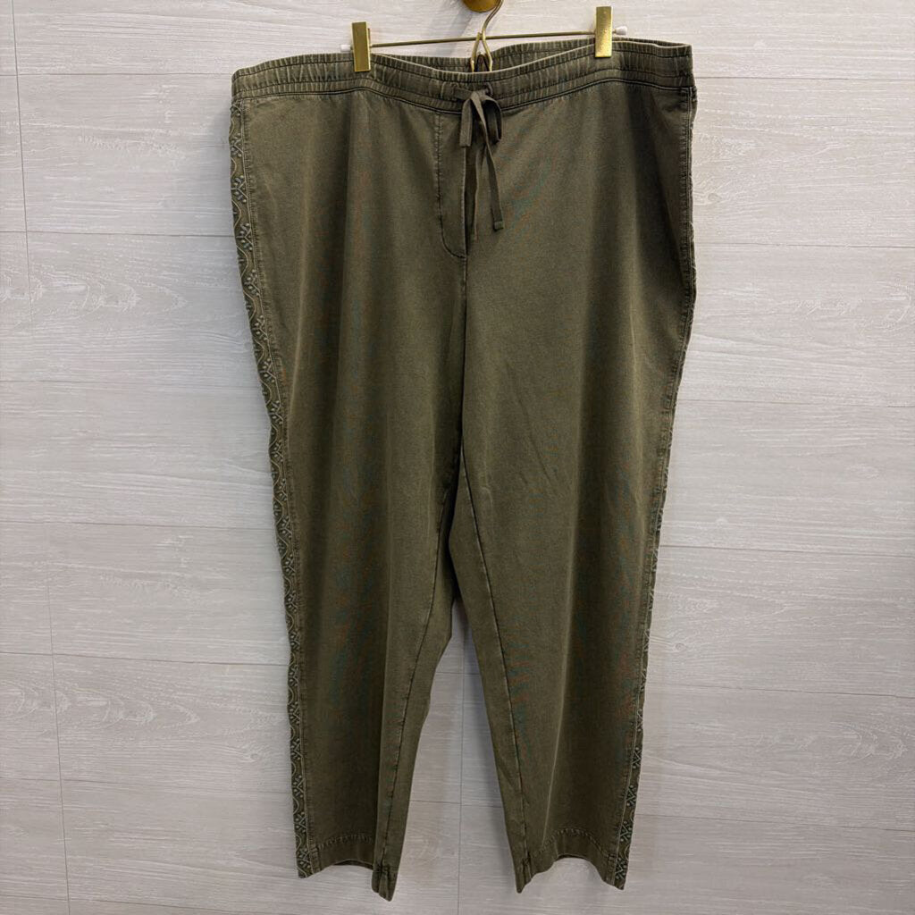 J Jill Green Embroidered Detail Pull On Pants 2X
