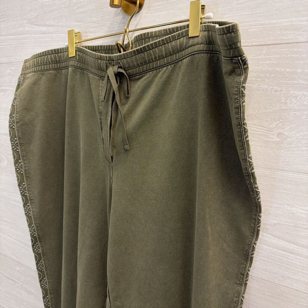 J Jill Green Embroidered Detail Pull On Pants 2X