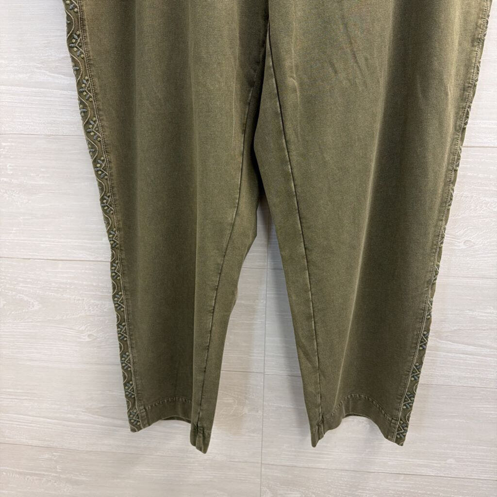 J Jill Green Embroidered Detail Pull On Pants 2X