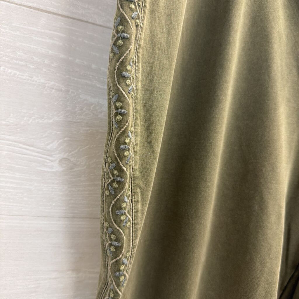 J Jill Green Embroidered Detail Pull On Pants 2X