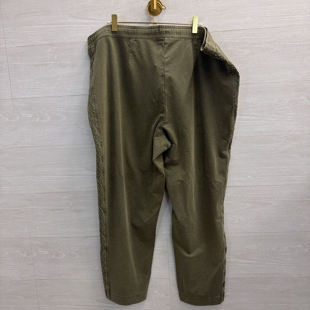J Jill Green Embroidered Detail Pull On Pants 2X