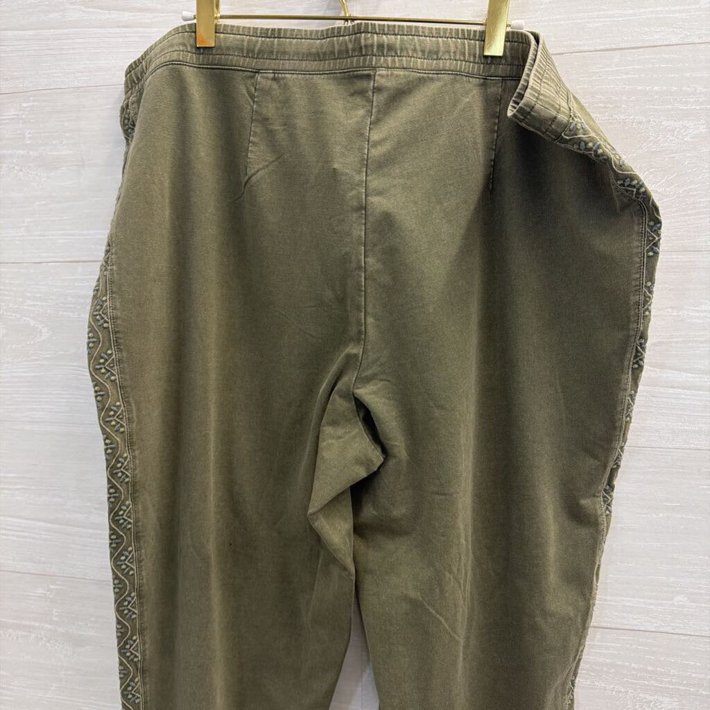 J Jill Green Embroidered Detail Pull On Pants 2X