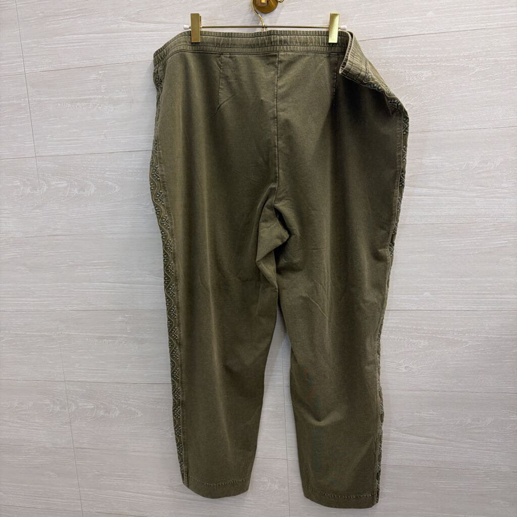 J Jill Green Embroidered Detail Pull On Pants 2X
