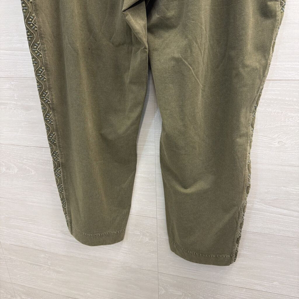 J Jill Green Embroidered Detail Pull On Pants 2X