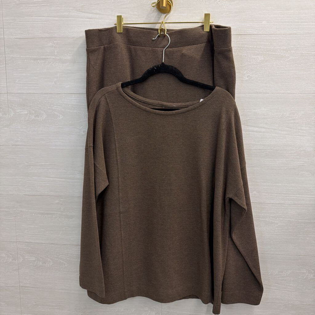 J Jill Brown Knit Long Sleeve Top/ Skirt Set 2X/ XL
