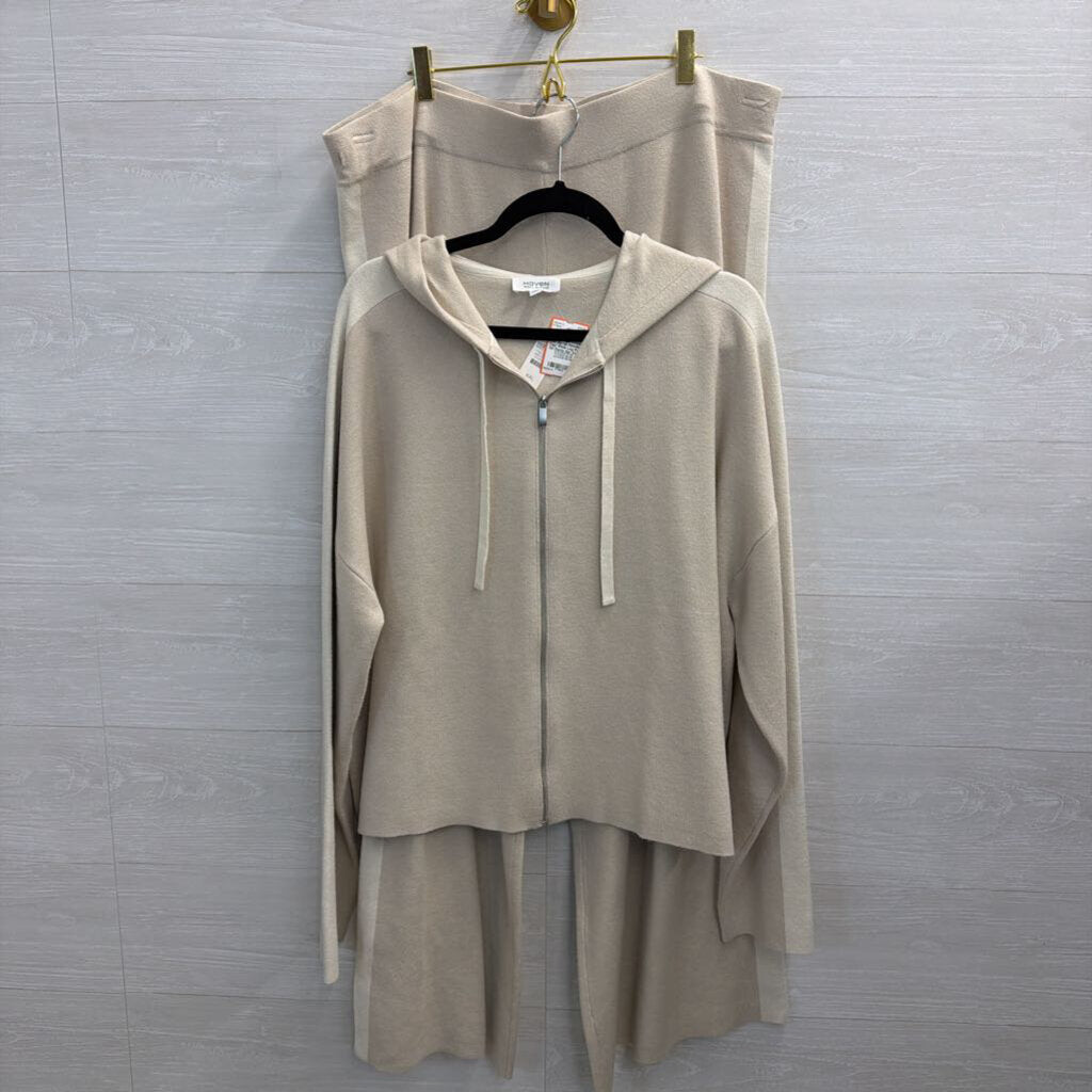 Haven Well Within Beige/ Cream Knit Zip Up Hooded Top/ Wide Leg Pull On Pants Set XXL