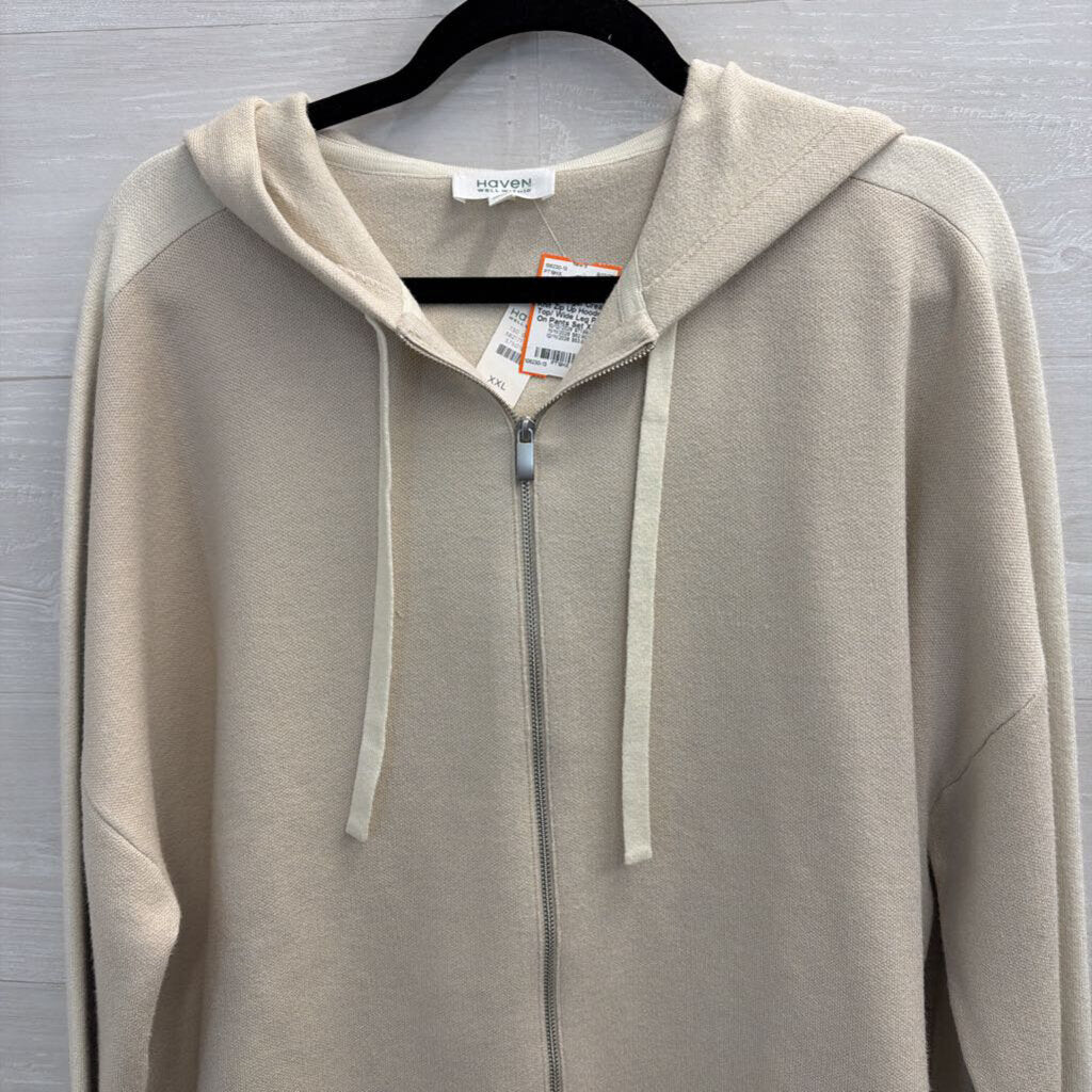 Haven Well Within Beige/ Cream Knit Zip Up Hooded Top/ Wide Leg Pull On Pants Set XXL