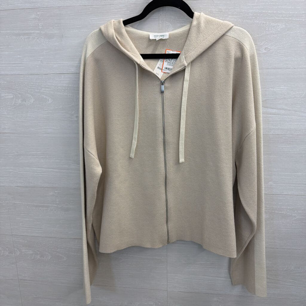 Haven Well Within Beige/ Cream Knit Zip Up Hooded Top/ Wide Leg Pull On Pants Set XXL
