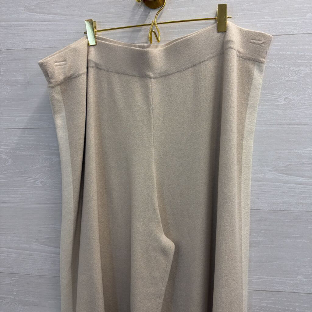 Haven Well Within Beige/ Cream Knit Zip Up Hooded Top/ Wide Leg Pull On Pants Set XXL