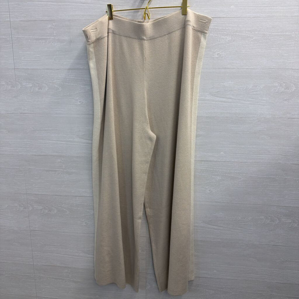Haven Well Within Beige/ Cream Knit Zip Up Hooded Top/ Wide Leg Pull On Pants Set XXL