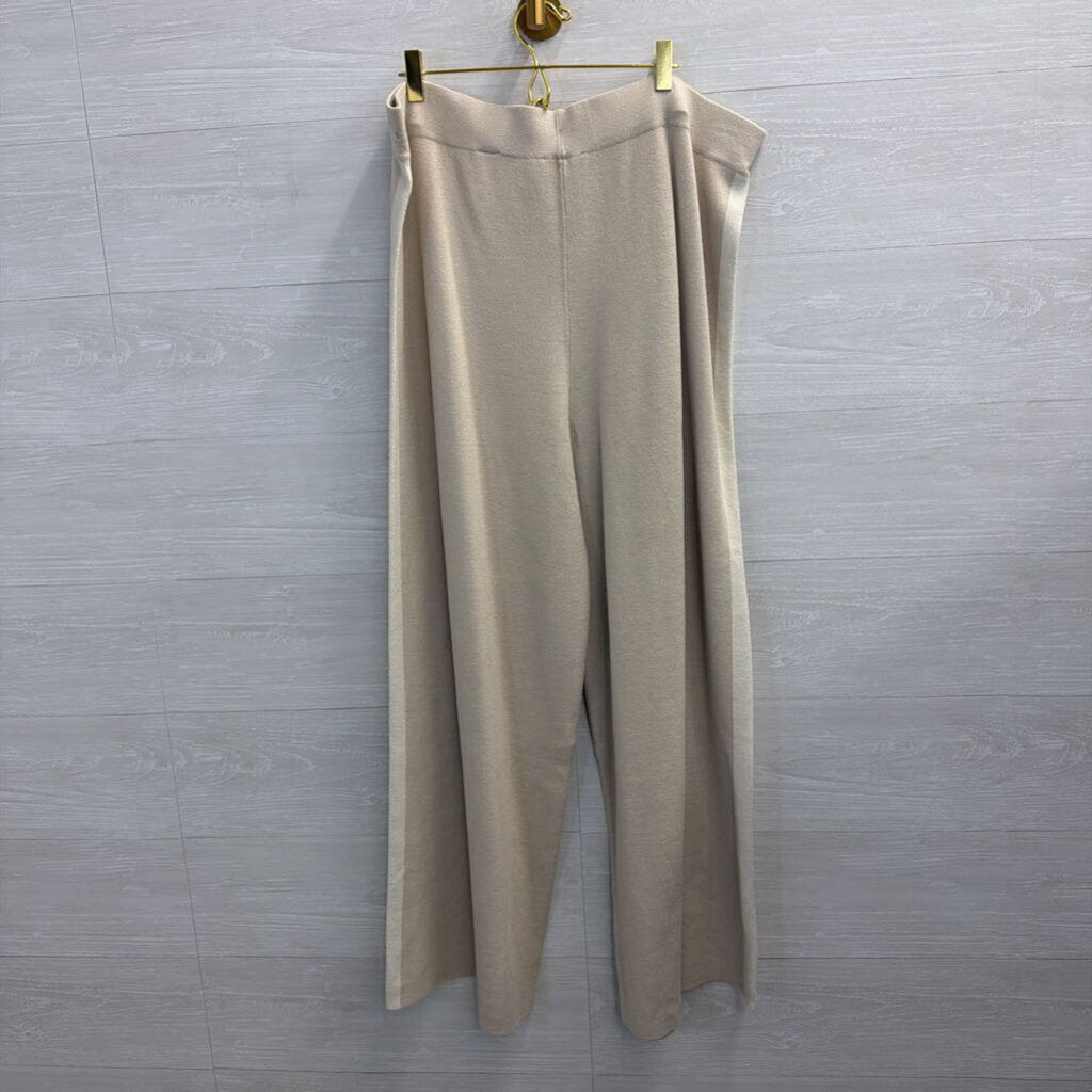 Haven Well Within Beige/ Cream Knit Zip Up Hooded Top/ Wide Leg Pull On Pants Set XXL