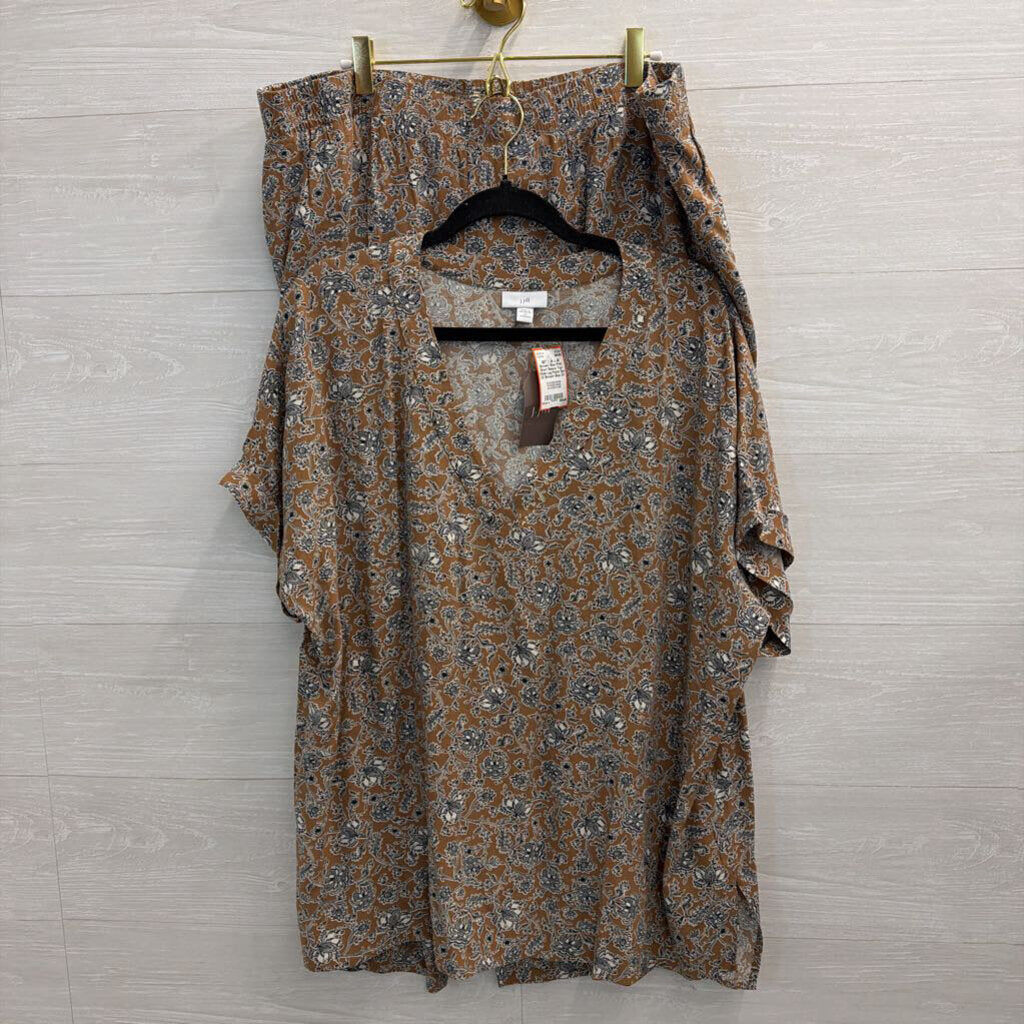 J Jill Brown/ Blue Print Short Sleeve Top/ Wide Leg Pants Set 2X