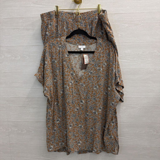 J Jill Brown/ Blue Print Short Sleeve Top/ Wide Leg Pants Set 2X