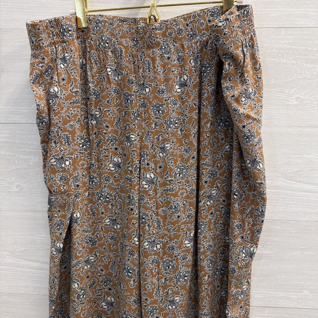 J Jill Brown/ Blue Print Short Sleeve Top/ Wide Leg Pants Set 2X