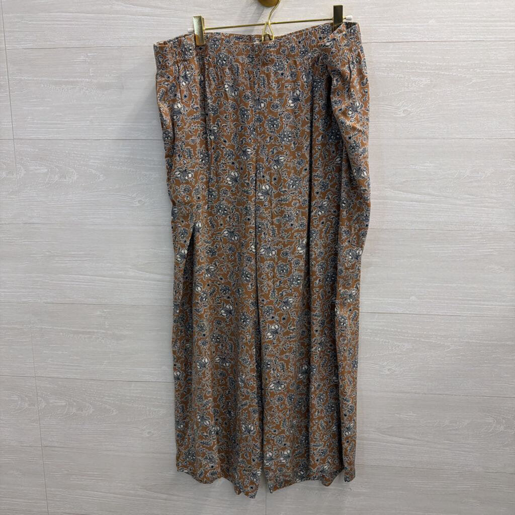 J Jill Brown/ Blue Print Short Sleeve Top/ Wide Leg Pants Set 2X